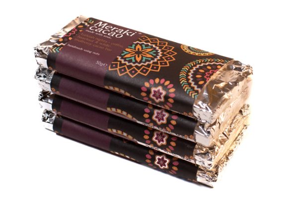 Meraki Cacao Turkish Nights raw cacao bar. Flavoured with coffee, hazelnut and white mulberries